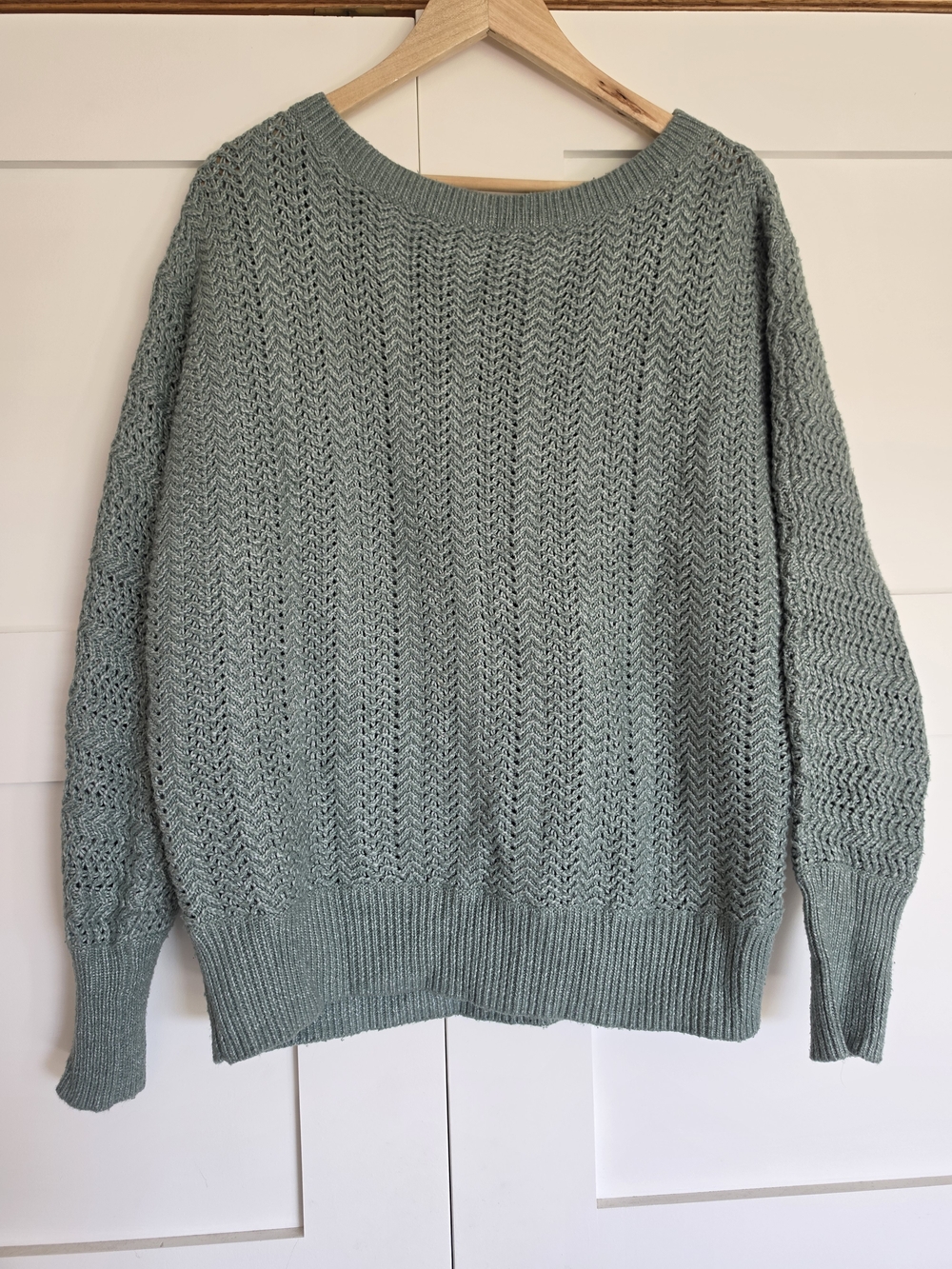 Nicole Miller Light Sage Green Oversized Crewneck Sweater